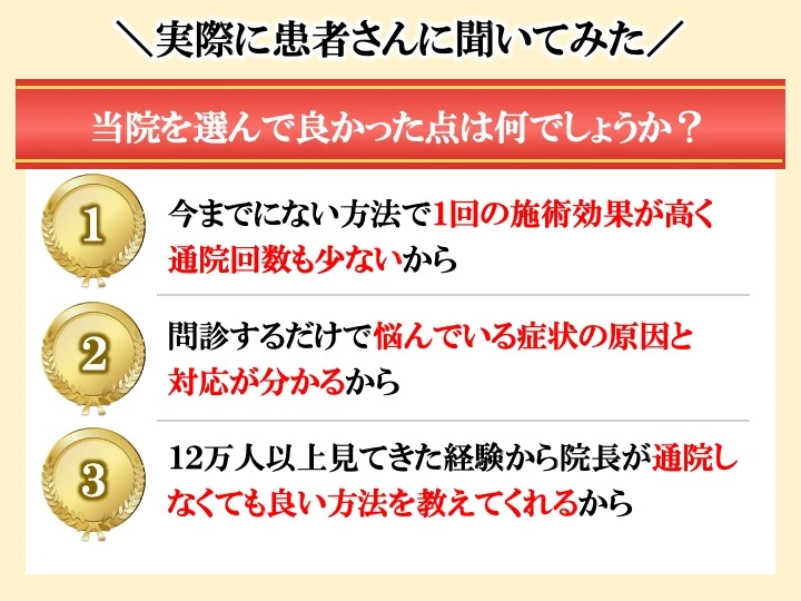 実際に患者さんに聞いてみた当院を選んで良かった点