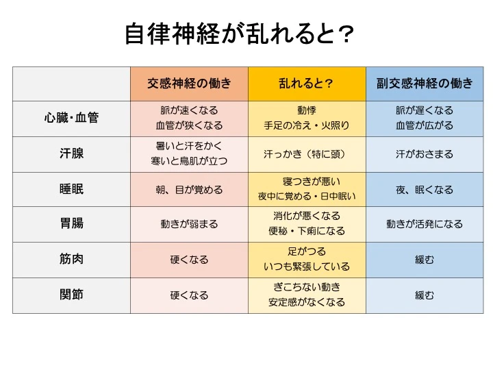 自立神経の乱れで身体に現れる不調